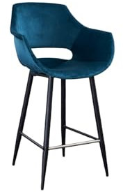 KAWOLA Barhocker Kunstleder & Barstuhl ZAJA, Barhocker für Küche, 76cm Velvet Petrol, Thekenhocker Modern, Industrial-Design