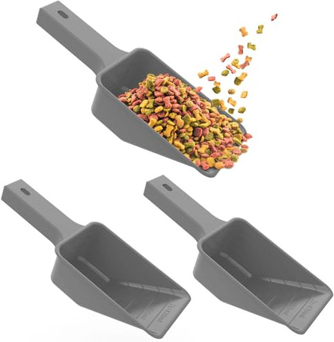 Pet Food Scoop 2-Cup (Pack of 3), 650ml Measuring Scoops for Dry Ingredients, Plastic Pet Food Scoop with Measuring Lines for Accurate Food Portions, Dog Food Scoops Dishwasher Safe (Grey)