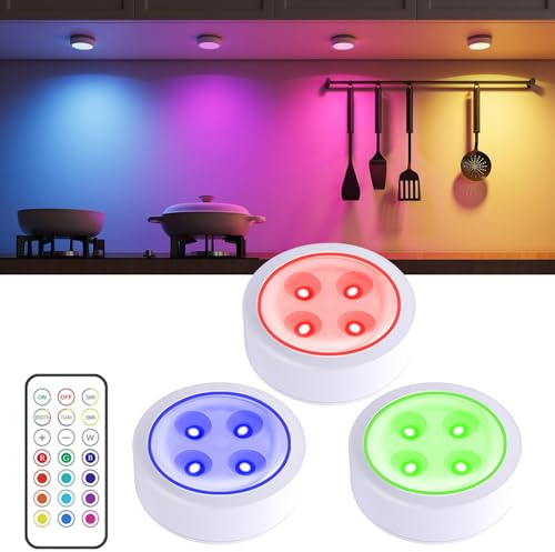 Lcxecnw LED Puck Lights, 13 RGB Colors, Battery Operated, Remote Control, Under Cabinet Lights
