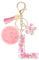 JSRQT Niedlicher Rosa Schlüsselanhänger Buchstaben L, Namens Alphabet Harz Schlüsselanhänger Blumen Pailletten mit Pompons, Taschenanhänger Key Chain für Frauen Mädchen Handtaschen Rucksack Dekor