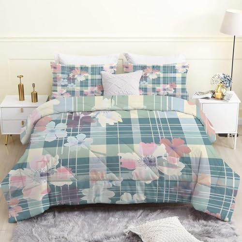 Plaid Bettdecke 240x220 Blumen Ganzjahresdecke 4 Jahreszeiten Steppdecke Quilt, Modern Reversibel Bettzeug Bettdecke ohne Bezug - Leicht Atmungsaktiv Pflegeleicht Pz550
