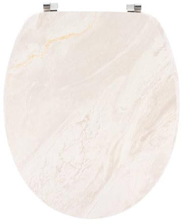 Tendance – Tapa de inodoro MDF de 18 pulgadas, 4 caras estampadas, sujeciones de acero inoxidable, diseño de mármol beige