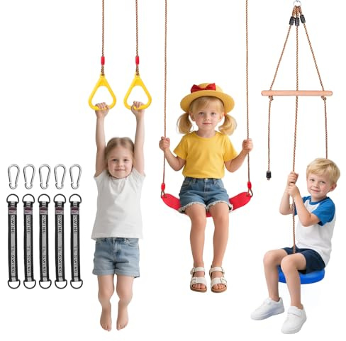 Outdoor Kinderschaukel bis 150 kg， Multifunktionales 4-in-1 Schaukelgestell ， Kinderschaukel Verstellbar mit Kletterschaukel, weicher Schaukel und Hängering für Garten (Schaukel-Set)