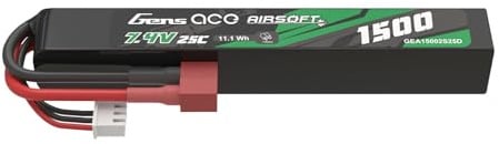 Gens Ace 2S 7,4V 1500mAh 25C LiPo Akku, mit T Deans Stecker für Standard-Airsoft/AEG-Repliken