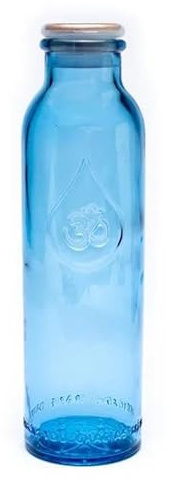 Genérico Botella de Vidrio OM Water Mini 500ml | Botella Reutilizable con Geometría Sagrada | Libre de BPA | Vidrio Reciclado Azul