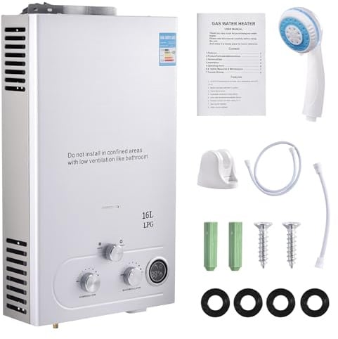 Calentador de agua de gas 16LPM, 32 kW de gas propano con presión de agua de arranque súper baja de 0,2 bar, funciona con para el hogar, caravanas, cabinas, graneros, ducha y uso diario, color