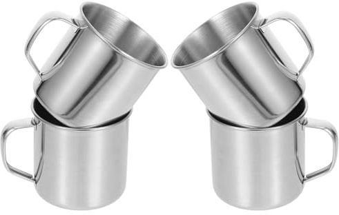 SUPVOX Tasses à Café de Camping en Acier Inoxydable 304 Lot de 4 Anse 7 CM, pour Expresso, Thé et Boissons en Extérieur