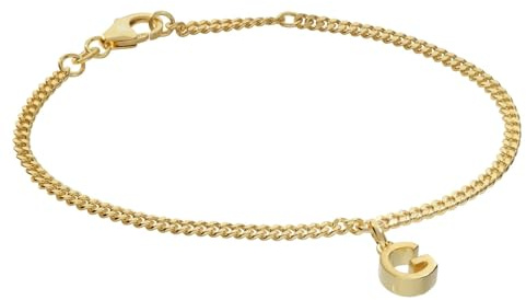 trendor Mädchen-Armband mit Buchstabe G 925 Silber Vergoldet 21602-G | diamantiertes Flachpanzerband, eleganter Armschmuck für junge Damen,