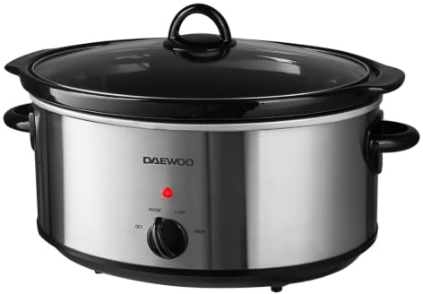 Daewoo 6.5L Slow Cooker with Removable Ceramic Bowl and Knob Control, Silver