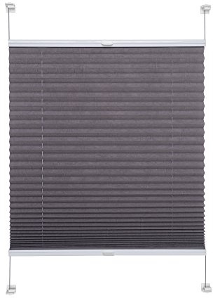 Liedeco® Plissee verspannt mit Klemmträger / 80 x 220 cm (Breite x Höhe) grau/lichtdurchlässig Blickdicht stufenlos verstellbar/leichte Innen-Montage ohne Bohren / 123 montiert/Plissee farbig