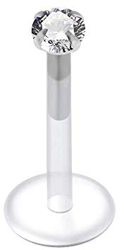 Monster Piercing - Labret MADONNA - MONROE Piercing. 925 Sterlingsilber Labret Lippenpiercing mit 2 mm Kristallklarem CZ Stein Bioplast Stab. Stabstärke: 16G (1,2 mm). Stablänge: 8 mm. Hypoallergen