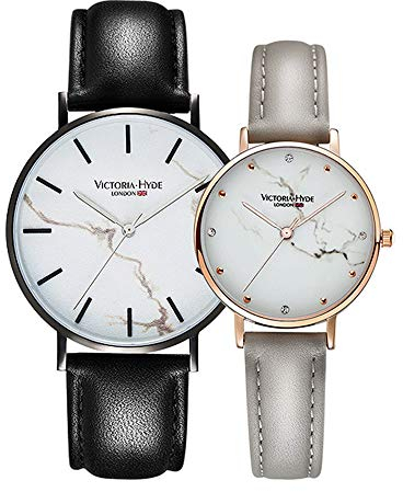 VICTORIA HYDE Analog Quarz Paaruhren für Damen und Herren Lederarmband