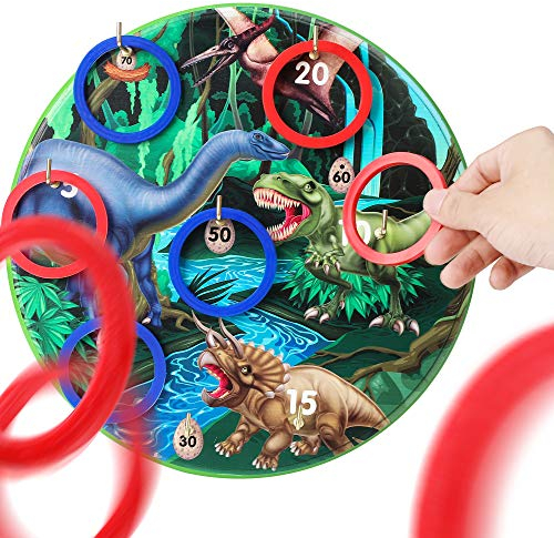 BETTERLINE Dinosaurier-Thema Hookey Ring Toss-Spiel - Spaß und herausforderndes Zahlenwurfspiel für Erwachsene und Kinder - 30 cm (11,8 Zoll) Brett