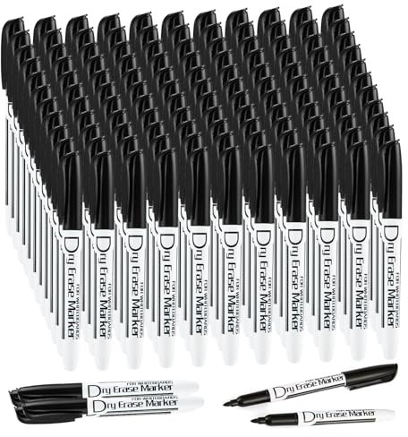 Black Dry Erase Markers Low Odor Fine Whiteboard Markers Thin Box of 125