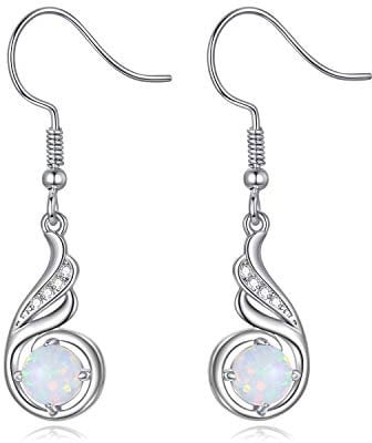 KINGWHYTE Tropfen Ohrringe Damen 925 Sterling Silber Phönix Ohrhänger Geburtsstein Schmuck Phoenix Geschenk Geburtstagsgeschenke für Frauen(Weißer Opal)