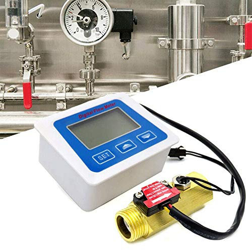 Turbine Meter POWERTOOL Flow Meter Digital LED Diesel Oil Kerosene Water Flow Meter Gauge for Gas, Liquid Flow Control (G1/2 Male to Male)