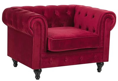 Klassischer Sessel im englischen Stil Samtstoff Dunkelrot Chesterfield