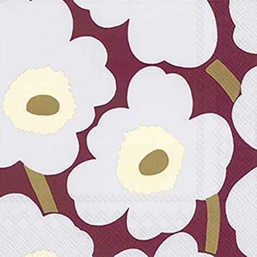 Marimekko Marrimekko UNIKKO Bordeaux – IHR Papierservietten, 33 cm, quadratisch, 3-lagig, 50,8 cm pro Packung