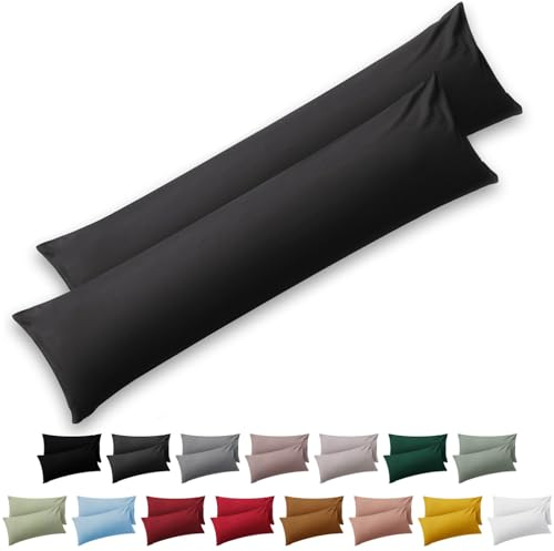 Blumtal Seitenschläferkissen Bezug 45 x 185 cm 2er Set - Oeko-TEX zert. Mikrofaser Bezug Seitenschläferkissen 185 x 45 - Seitenschläferkissenbezug 45x185 cm - Bezug für Seitenschläferkissen Anthrazit