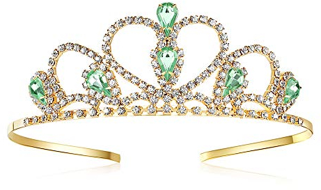 Lovelyshop Grüne Edelsteine Gold Tiara für kleines Mädchen in Halloween Geburtstag Prinzessin Party Karneval
