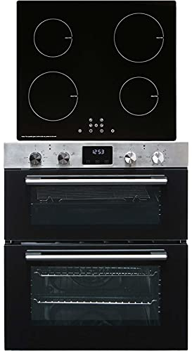 SIA 60cm DO111SS Stainless Steel Electric Double True Fan Oven & INDH60BL 4 Zone Touch Control Ceramic Hob