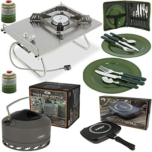 NGT PROFILER CARP FISHING STOVE FAST BURN KETTLE + CUTLERY + OUTDOOR GRILL + GAS