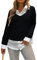 Oyamiki Damen Casual Kragen Curved Hem 2 in 1 Pullover Tops Plaid Kontrast Shirt Bluse, B04 Schwarz Weiß, Mittel