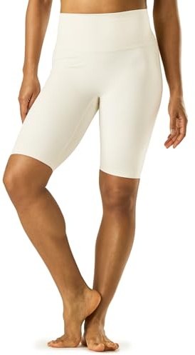 LAPASA Short de Sport & de Yoga Femme Legging Court Cycliste Fitness Gym Pilates Taille Haute Gainant Amincissant sans Poches L52A1 Blanc Cassé L