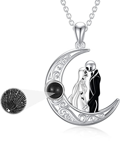 LILALO Albtraum Halskette für Sie 925 Sterling Silber Jack Sally Jack Skellington Zero Anhänger Skellington Schmuck 100 Sprachen I Love You Schmuck Geburtstagsgeschenk für Frauen, Sterling Silber