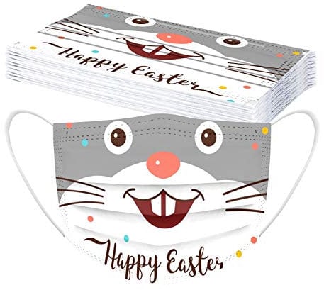 Generisch 10 Stück 𝙊𝙥 𝙈𝙖𝙨𝙠𝙚𝙣 Ostern Erwachsene Mundschutz Einweg mit Motiv Osterhase Bunt 3-lagig MNS Mund Nasenschutz Atmungsaktiv Bandana Halstuch Schals Damen Herren
