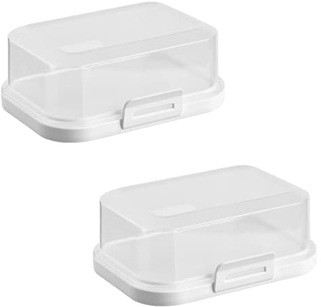 ENGELLAND - 2 x Stapelbare Butterdose mit Deckel und Klick-Verschluss, Weiß/Transparent, Plastik-box, Butter-Glocke, BPA-frei, Mehrzweck, robust