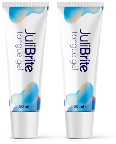 Julibrite Gel de lengua (50 ml) | Ayuda a combatir el mal aliento (halitosis) | Lengua blanca | Aliento fresco | Rascador de lengua | Limpiador de lengua | Paquete de 2