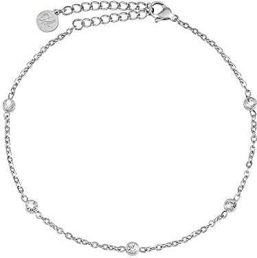 GD GOOD.designs Zirkonia Fußkette wasserfest (Silber) I Edelstahl Fußkettchen mit funkelnden Dots I Damen Fußschmuck mit Kristall versilbert