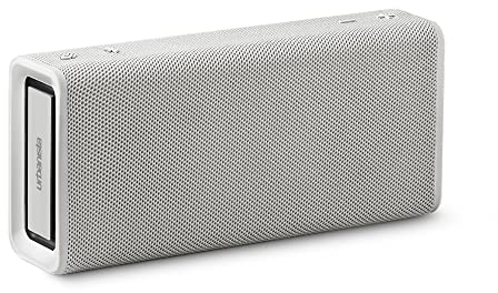 Urbanista Brisbane Plus Bluetooth 5.3 Lautsprecher, tragbarer kabelloser Lautsprecher mit Systemkopplung für Stereowiedergabe, 60 Std. Spielzeit, IPX5 wasserfest, USB-C-Aufladung, Weißer Nebel