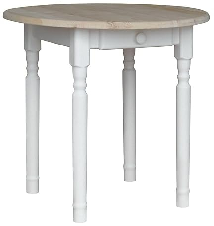 k koma NEU Runder Kiefer Tisch Esstisch Holz Küchentisch weiß Schublade Landhausstil Unbehandelt (70 cm)
