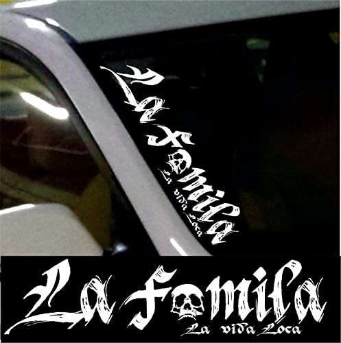 myrockshirt La Familia la vida Loca Totenkopf Oldschool 55x12 cm Aufkleber Scheibe Lack freie Farbwahl Profi Qualität Gangsterfi Qualität Gangster