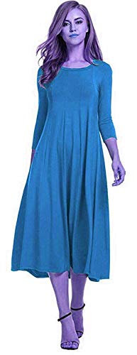 Womens Ladies Plain Jersey Swing Dress Casual Long Sleeve Midi Dress Skater UK Size (Teal, 16-18)
