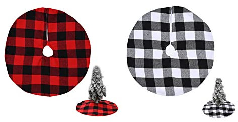 ZHDOKA 2 gonne per albero di Natale a quadri, 38,1 cm classico reticolo rosso e nero gonna albero bianco e nero scozzese bufalo a quadri gonna albero di Natale per feste di Natale decorazione per