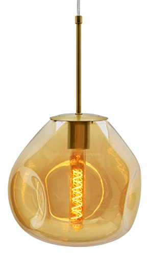 Antique Brass 1 Light Pendant Blown Glass Ceiling Lamp Shade Smoked Amber Globe Pendant Light H3069