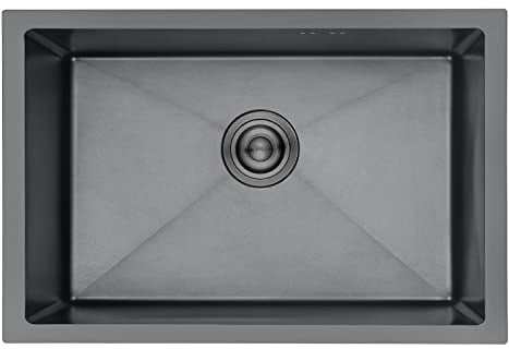 Ibergrif M87044B Fregadero Cocina 70 x 44 cm, Fregadero Bajo Encimera o Sobre Encimera con Filtro de Drenaje, Acero Inoxidable, Negro