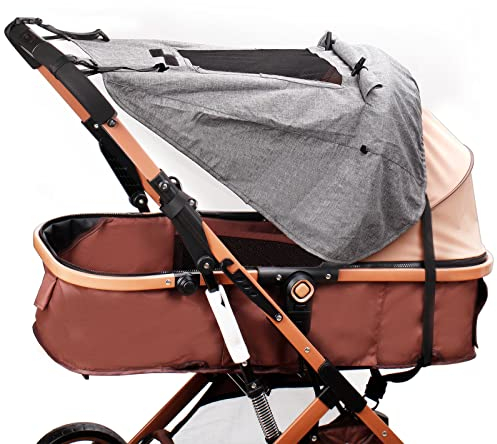 Sonnensegel für Kinderwagen, Universal Kinderwagen Sonnenschutz Abdeckung mit UV Schutz Beschichtung und Wasserdicht, Sichtfenster und breite Schattenflügel, Sonnenschutz für Kinderwagen Buggy
