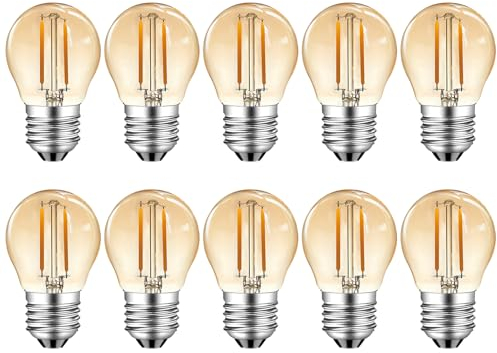 MZYOYO 2W E27 LED Lampe,E27 Vintage Filament Glühbirne,2W G45 2700K Warmweiß Birne,ersetzt 10W Glühfadenlampe,Leuchtmittel Retro Beleuchtung,Nicht Dimmbar,Amber,10 Stück