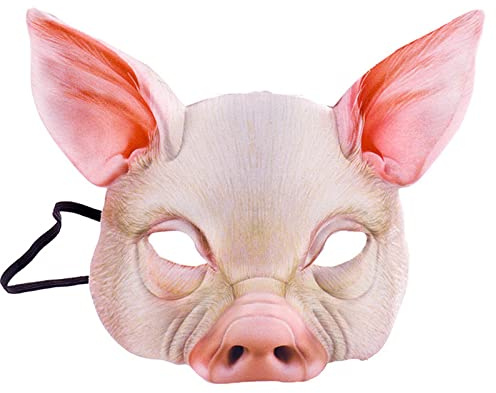 Tier Halbmasken Erwachsene, Schwein Tiger Wolf Fuchs Halloween Maske | realistischer 3D Design, leichtes Material, verstellbares Gummiband, für Fasching Halloween Karneval, Kostümzubehör