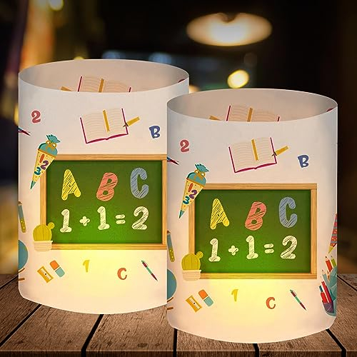 12 Windlicht Tischdeko Einschulung, Einschulung Deko Junge Mädchen, Schulanfang Endlich Schulkind 2024 Deko, Schuleinführung Einschulungsdeko mit Bunten ABC Zuckertüte, für Teelichter oder Kerzen