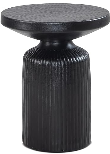 FineBuy Beistelltisch Rund 40x40x50 cm Metall Schwarz, Lamellen-Optik | orientalischer Dekotisch aus Aluminium, kleiner Wohnzimmertisch handgefertigt, Anstelltisch