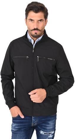 Ciabalù Giubbotto Uomo Impermeabile Giacca a Vento Slim Fit Elegante Leggero con Tasche sul Petto (XL, Nero)