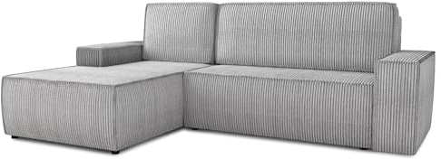 Ecksofa Totti L mit Schlaffunktion und Bettkasten - Cord Stoff - L-Form Couch, Polstersofa, Schlafsofa, Sofagarnitur (Grau (Poso 110), Ecksofa Links)