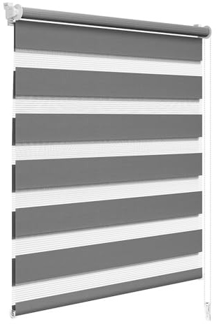 WOLTU Doppelrollo Klemmfix ohne Bohren 75x130 cm, Gris Oscuro | Duo Rollos für innen Fenster & Tür, Zebrarollo Lichtdurchlässig Fensterrollo Seitenzugrollo Verdunkelnd, Stoffbreite 72 cm