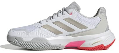 adidas Women's Courtjam Control 3 Tennis Shoes, Cloud White/Iron Metallic/Lucid Red, 7.5 UK