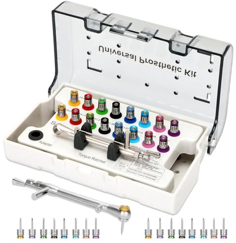 Kit universel de clés dynamométriques pour implant dentaire avec tournevis à cliquet réglable à couple réglable, 16 pièces, entièrement autoclavable, 10-70 Ncm, sécuriser/démonter les restaurations